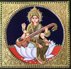 13"x33" Lakshmi, Durgai Amman, Saraswati Tanjore Painting, 3-in-1 Wall Painting For Your New Home or Office