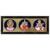 13"x33" Lakshmi, Durgai Amman, Saraswati Tanjore Painting, 3-in-1 Wall Painting For Your New Home or Office