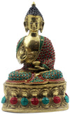 10" Brass Idol of Lord Buddha, Decorated Home Decor, Puja Room Buddha Statue