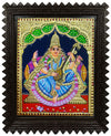 15"x13" Goddess Saraswati Tanjore Painting, Teakwood Frame, Ready Stock, Immediate Dispatch