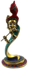 13.5" Brass Idol of Pullanguzhal Krishna (Flute Krishna), Decorated Idol For Your Living Room Decor