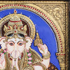 18"x15" Vinayagar Tanjore Painting, Antique + Semi-Embossed Style, Studded With Swarovski Stones. Apt For Ganesha Puja