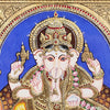 18"x15" Vinayagar Tanjore Painting, Antique + Semi-Embossed Style, Studded With Swarovski Stones. Apt For Ganesha Puja