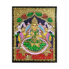 18" Lakshmi Tanjore Painting, Green Sari, Teakwood Frame
