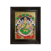 18" Lakshmi Tanjore Painting, Green Sari, Teakwood Frame