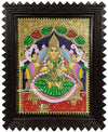 18" Lakshmi Tanjore Painting, Green Sari, Teakwood Frame