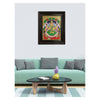 18" Lakshmi Tanjore Painting, Green Sari, Teakwood Frame