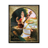 18"x15" Unique Gold Tanjore Painting of Saraswati With Sceneary, Hindu Goddess of Wisdom