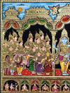 40"x29" Tanjore Painting of Madurai Meenakshi Kalyanam, & Wedding Rich Wall Decor, Semi-Embossed 2D Style, Made To Order