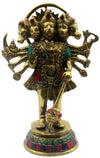 10" Brass Idol of 5 Faced Hanuman, Decorated Idol To Be Kept At Entrance, To Stop Evil & Negativity