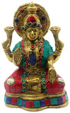 6" Brass Idol of Hindu Goddess Lakshmiji, Decorated Idol To Be Kept At Puja Mandir For Prosperity