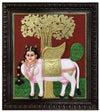 3.5'x3' 3D Full Embossed Kamadhenu Gold Tanjore Painting, A Masterpiece by National Award Winning Artist, Royal Wedding Gift To Artlovers