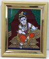 Butter Krishna Glass Painting With Synthetic Frame
