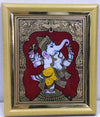 Dancing Ganesha Glass Painting With Synthetic Frame