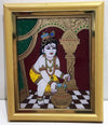 Butter Krishna Glass Painting With Synthetic Frame
