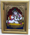 Butter Krishna Glass Painting With Synthetic Frame