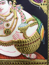 18"x15"  Gold Tanjore Painting of Butter Krishna, Living Hall Wall Decor, Dinning Room Wall Hangings