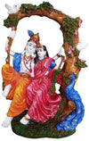 Radha Krishna On Swing With Peacock Idol In Multicolor For Gifting Fibre Material