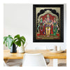 Unique Gold Tanjore Painting of Lord Murugan With Valli & Devyani, Teakwood Frame, A beautiful personalized art gift for your friends family