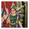 Unique Gold Tanjore Painting of Lord Murugan With Valli & Devyani, Teakwood Frame, A beautiful personalized art gift for your friends family