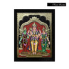 Unique Gold Tanjore Painting of Lord Murugan With Valli & Devyani, Teakwood Frame, A beautiful personalized art gift for your friends family