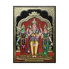 Unique Gold Tanjore Painting of Lord Murugan With Valli & Devyani, Teakwood Frame, A beautiful personalized art gift for your friends family