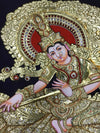 3.5'x2.5' 2D Semi-Embossed Tanjore Painting of Hindu Goddess Saraswati
