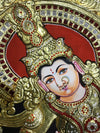 3.5'x2.5' 2D Semi-Embossed Tanjore Painting of Hindu Goddess Saraswati