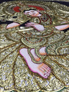 3.5'x2.5' 2D Semi-Embossed Tanjore Painting of Hindu Goddess Saraswati